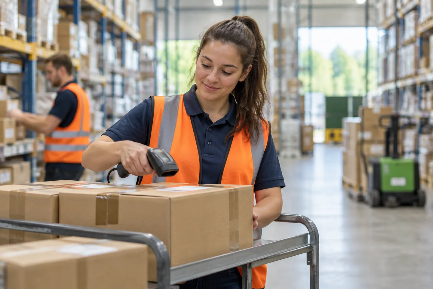 Een orderpicker controleert een bestelling met een scanner